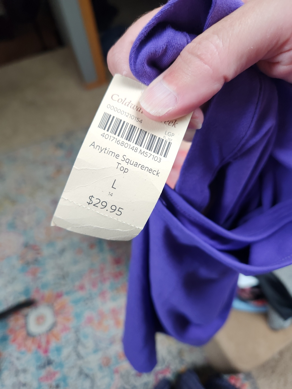 Coldwater Creek Anytime Squareneck Top Purple Large NWT - Picture 6 of 7